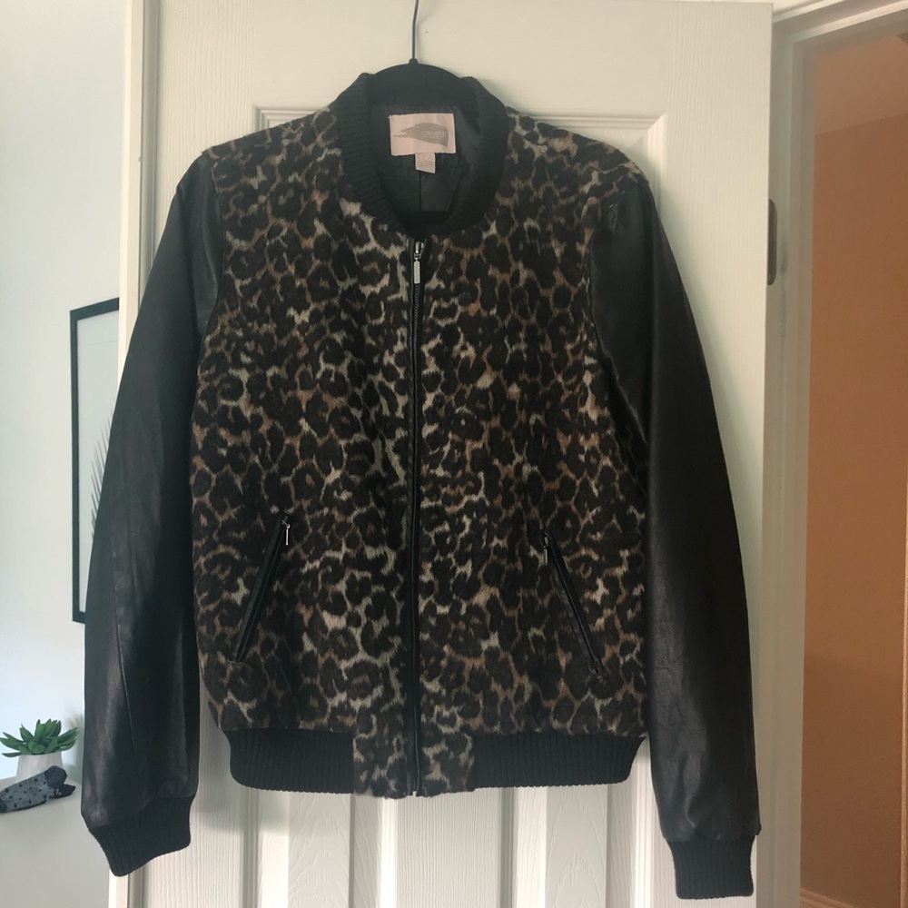 Faux Leopard Fur/Leather Bomber Jacket